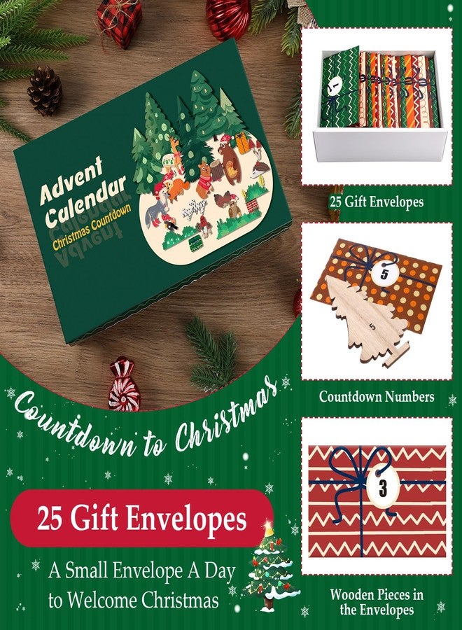 Colingmill Wooden Advent Calendar 2025 Christmas Countdown Gift Set with 25 Gift Envelopes for Table Window Decor Shelves Table Centerpieces Decoration(Woodland Animals) - Image 2